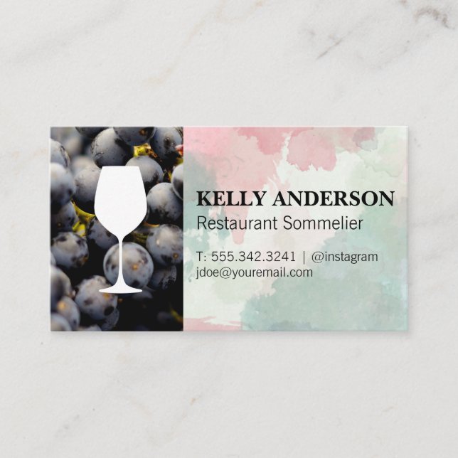 Wein Sommelier | Aquarell | Weintrauben Visitenkarte (Vorderseite)