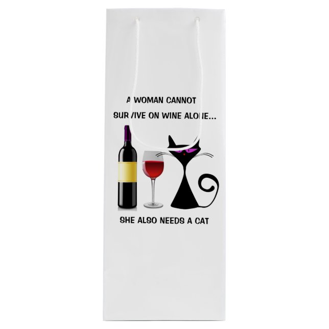 Wein-Tasche mit Katzen-und Wein-lustigem Geschenktüte Für Weinflaschen (Vorderseite)
