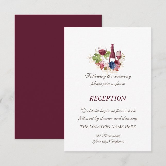 Wein Tasring Burgund Blume Hochzeit Empfang Einladung (Vorne/Hinten)