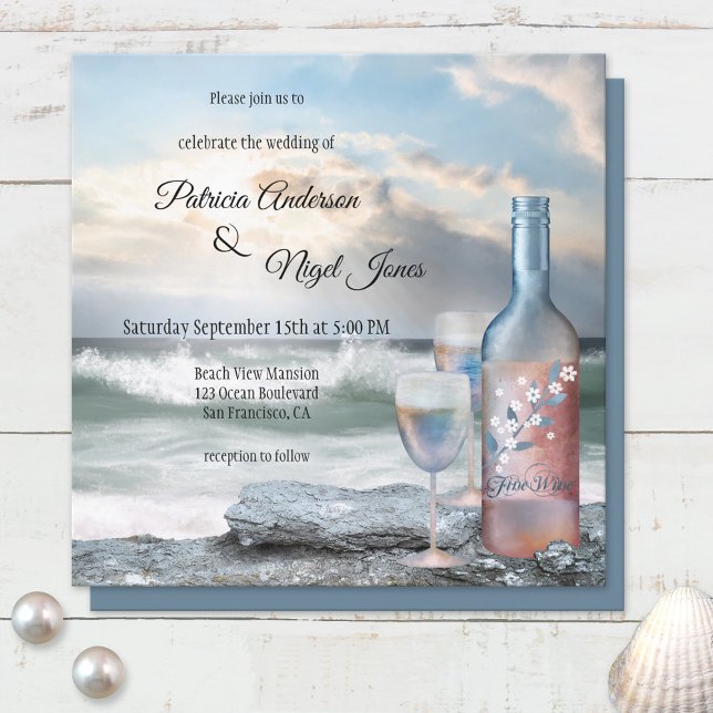 Wein Thema Hochzeit am Strand oder am Zielort Einladung (Von Creator hochgeladen)