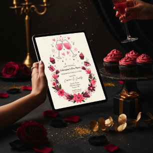 Wein-Toasts Floral Galentine's-Einladung Einladung