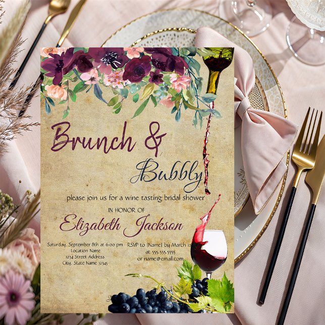 Wein, Trauben, Blume Brunch & Bubbly Einladung (Von Creator hochgeladen)