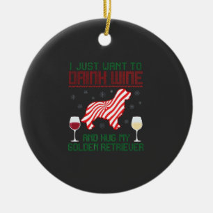 Wein trinken Golden Retriever zu Weihnachten umarm Keramik Ornament