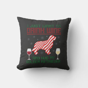 Wein trinken Golden Retriever zu Weihnachten umarm Kissen