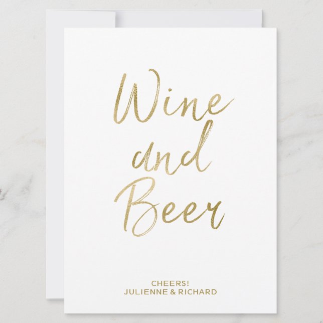 Wein- und Bierunterschrift | Stilvolle Goldhandsch Einladung (Vorderseite)
