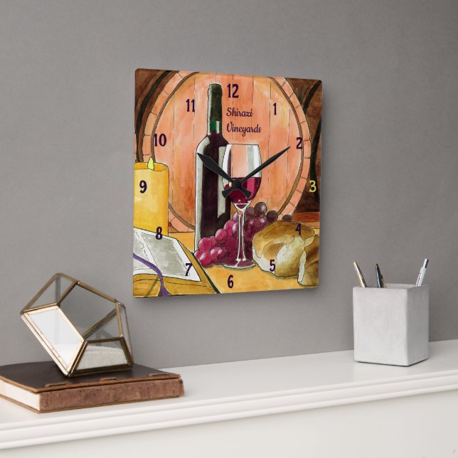 Wein und Brot Personalisiert Quadratische Wanduhr (Büro)