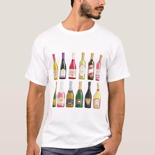 Wein und Champagnerflaschen T-Shirt (Vorderseite)