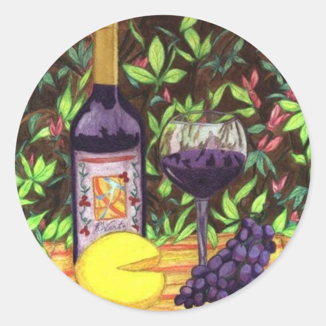 Wein-und Käse-Aufkleber Runder Aufkleber (Vorderseite)