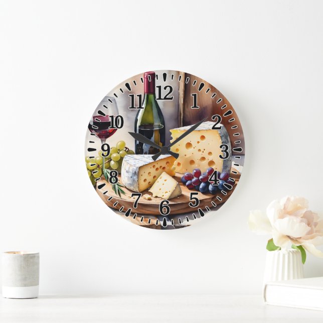 Wein und Käse  Große Wanduhr (Zuhause)