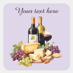 Wein und Käse hinzufügen Quadratischer Aufkleber