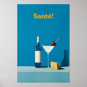 Wein- und Käse-Kunstposter Martini-Cocktail, Blau Poster