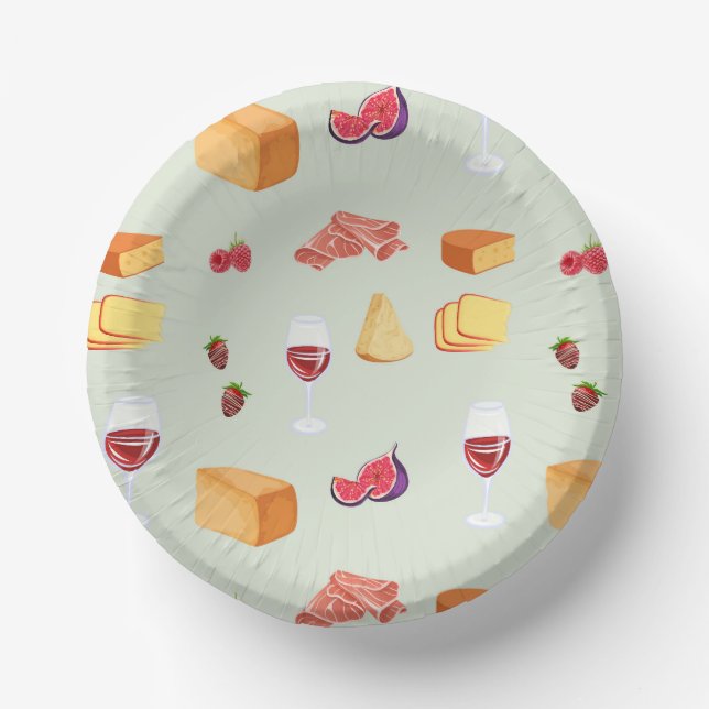 Wein- und Käse-Muster Pappteller (Vorderseite)