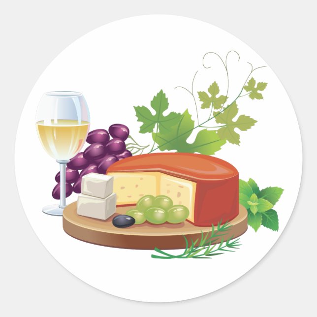 Wein und Käse Runder Aufkleber (Vorderseite)