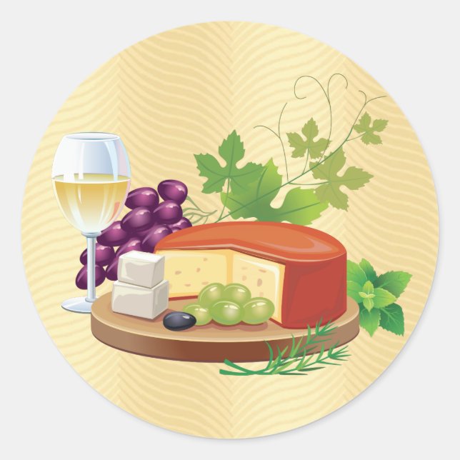 Wein und Käse Runder Aufkleber (Vorderseite)