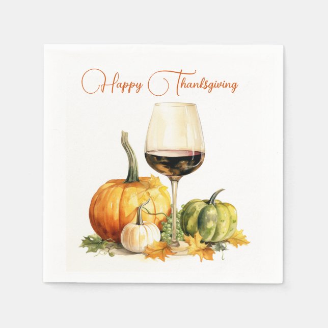 Wein und Kürbis, glückliches Erntedankfest Serviette (Vorderseite)