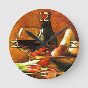 Wein und Obst Runde Wanduhr
