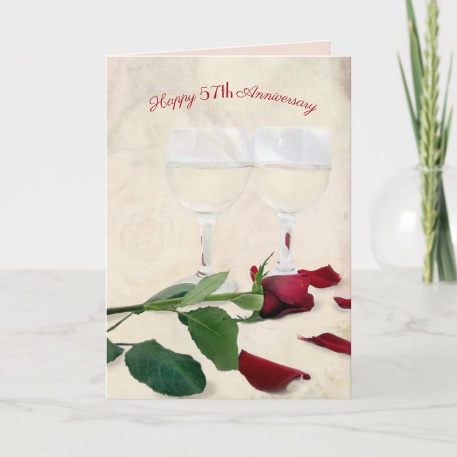 Wein und Rose 57. Jubiläumskarte Karte (Vorderseite)