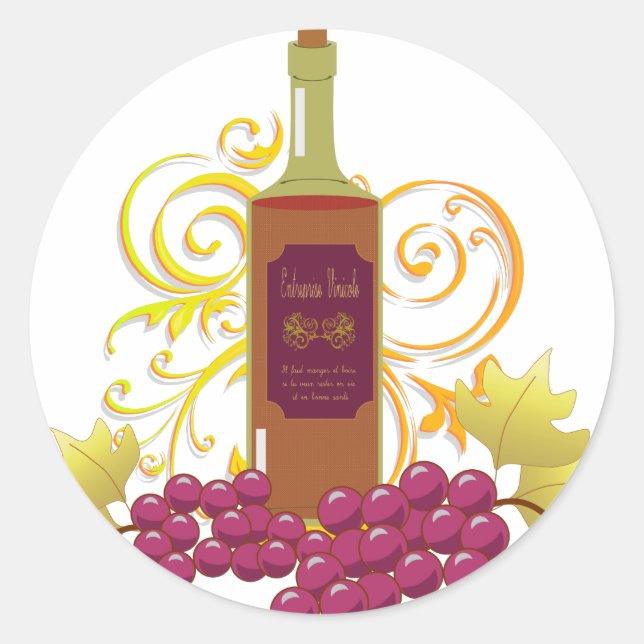 Wein und Trauben Runder Aufkleber (Vorderseite)