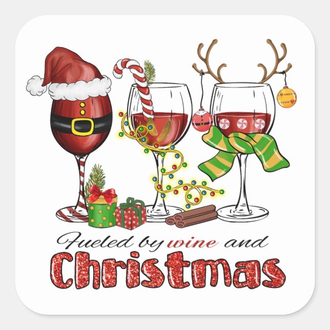 Wein- und Weihnachtsaufkleber Quadratischer Aufkleber (Vorderseite)