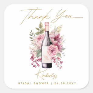 Wein vor dem Eheversprechen Elegante Bridal Shower Quadratischer Aufkleber