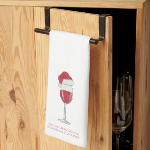 Wein Weihnachten Weihnachtsmannmütze Roter Wein Sp Geschirrtuch