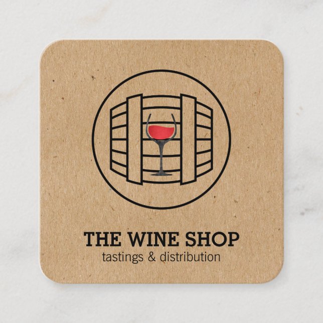 Weinbarrel & Glass | Sommelier Quadratische Visitenkarte (Vorderseite)