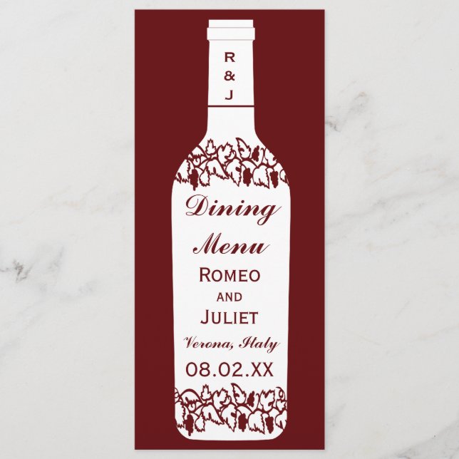 Weinberg-Hochzeit, die Menü speist Menükarte (Vorderseite)