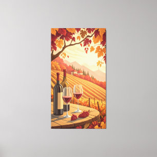 Weinberg mit Weinflaschen und Herbstblättern Leinwanddruck