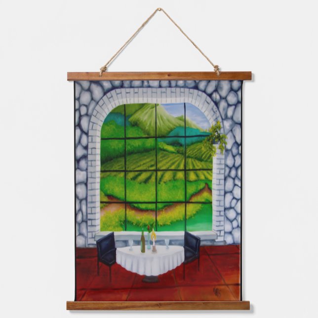 Weinbergfenster Wandteppich Mit Holzrahmen (Vorderseite)