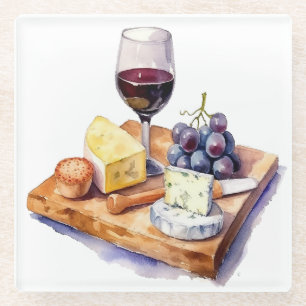 Weinbergs-Trauben Käse Weinglas Aquarell Glasuntersetzer