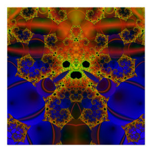 Weine Fraktal Blau und Gelb Art Poster