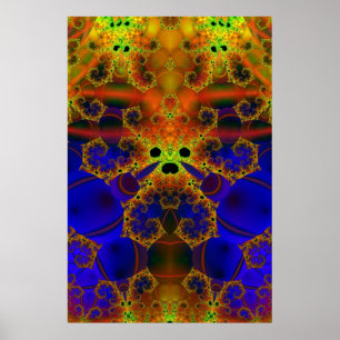 Weine   Fraktal Blau und Gelb Art Poster