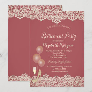Weine Glas Balloons Lace Red Rtirement Einladung