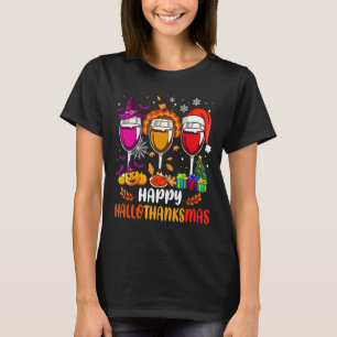 Weine Glass Thankgiving Happy Hallothanksmas T-Shirt