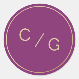 Weine lila minimalistisch moderne Paar monogramm Runder Aufkleber