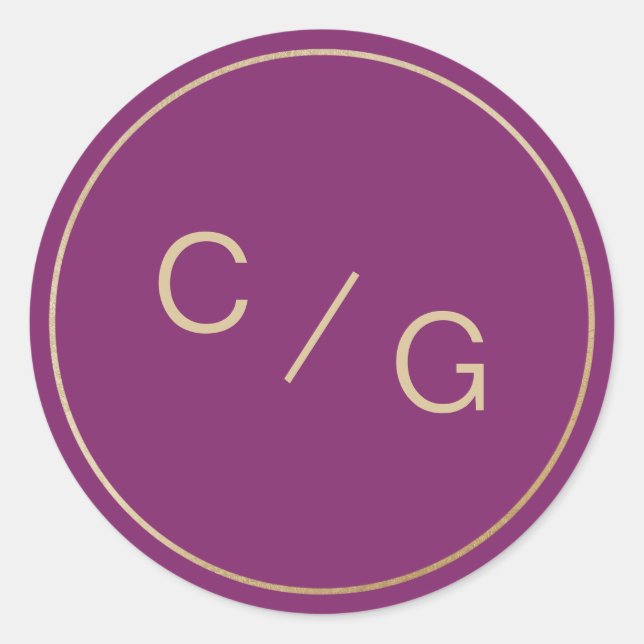 Weine lila minimalistisch moderne Paar monogramm Runder Aufkleber (Vorderseite)