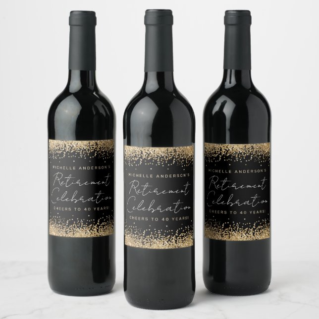 Weine mit schwarzem und goldenem Glitzer Weinetikett (Flaschen)