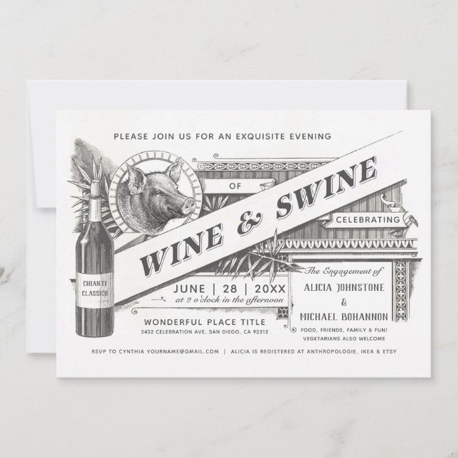 Weineinladungen| Oberste Vintage Einladung (Vorderseite)