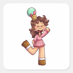 weinende Chibi-Mädchen mit Eiscreme-Kegel Quadratischer Aufkleber