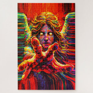 Weinender Engel Neon Multicolor Impasto Ölgemälde