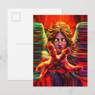 Weinender Engel Neon Multicolor Impasto Ölmalerei Postkarte
