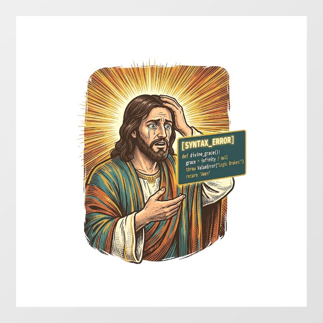 weinender Jesus Syntaxfehler Codierung Programmier Fensteraufkleber (Blatt)