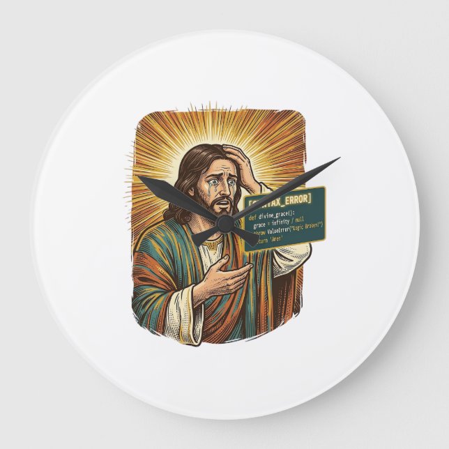 weinender Jesus Syntaxfehler Codierung Programmier Große Wanduhr (Vorderseite)