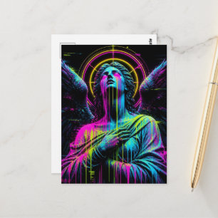 Weinender Neon-Engel Postkarte
