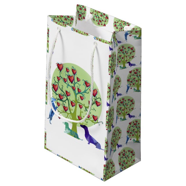 Weiner Dog Liebe Tree, Herz Kleine Geschenktüte (Rückseite Schrägansicht)