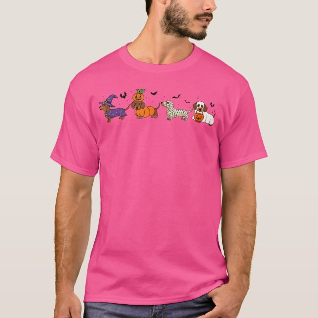Weiner Dog Witch Happy Halloweenie Cute Halloween  T-Shirt (Vorderseite)