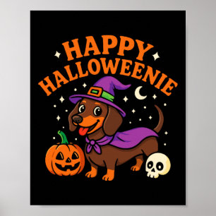 Weiner Dog Witch Happy Halloweenie Niedliches Hall Poster