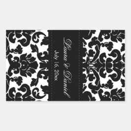 Weinetikett Schwarz-Weiß-Damast Rechteckiger Aufkleber