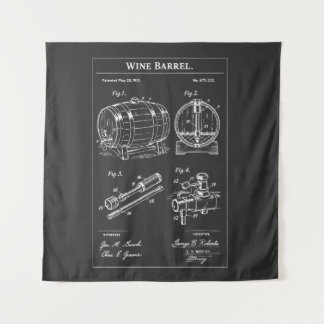 Weinfass Blueprint Skizze Wandteppich
