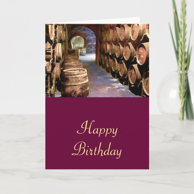 Weinfässer im Weinkeller zum Geburtstag Karte (Vorderseite)